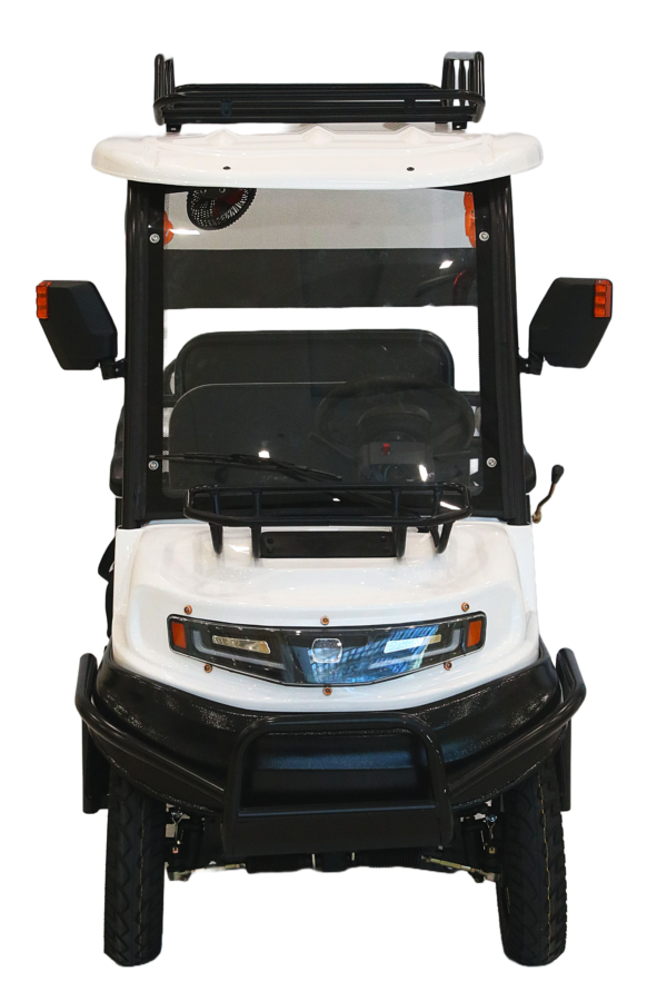Model H17 (4+2 Seater) Golf Car Buggy in White, featuring a 6-passenger capacity, 1500W motor, hydraulic suspension, and 30-40 km range.