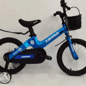 VLRA VTM12/16 inch kids bicycle in blue with training wheels, mudguard, and bell