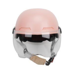 Lightweight pink helmet with clear visor for scooter and e-bike riders
