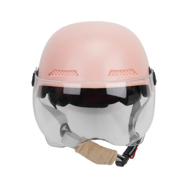 Lightweight pink helmet with clear visor for scooter and e-bike riders