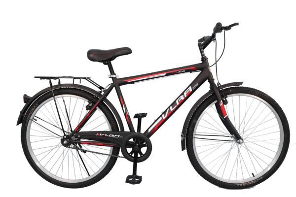 VLRA MTB-26/27 road bike with dual suspension, carbon steel frame, and rim brakes in black color