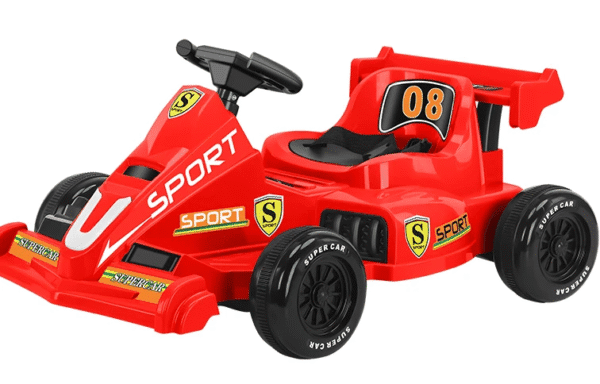 LBB08 12V electric ride-on car with dual motors, LED headlights, and remote control