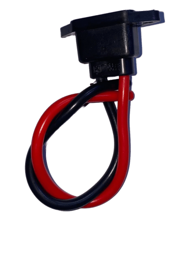 Durable 2-pin charging connector with red and black wires