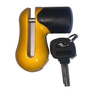 Yellow disc brake lock with two keys for scooter and motorcycle security