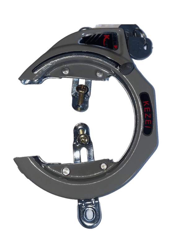 Heavy-duty gray U-lock with key mechanism for scooters and motorcycles
