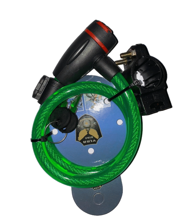 Flexible black cable lock with steel core and key locking mechanism for bikes and scooters