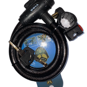 Black flexible cable bike lock with key and mount bracket