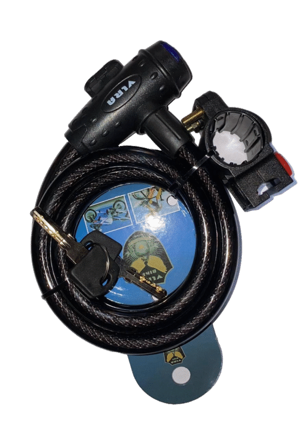Black flexible cable bike lock with key and mount bracket