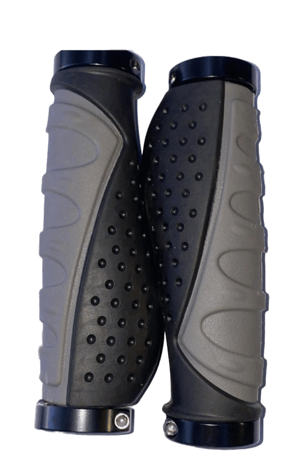 Black ergonomic bicycle grips with textured surface and shock absorption
