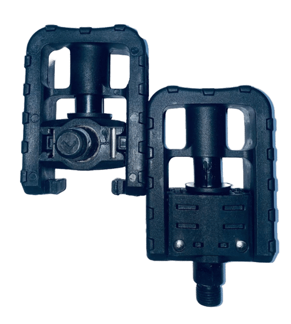 Foldable black bike pedals with non-slip surface for urban and folding bikes
