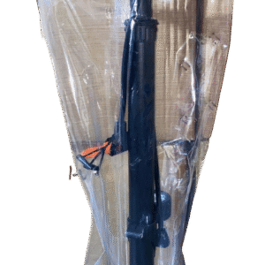 Black floor pump with pressure gauge and wide base, compatible with Presta and Schrader valves