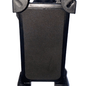 Adjustable black bicycle phone holder securely mounted on handlebars