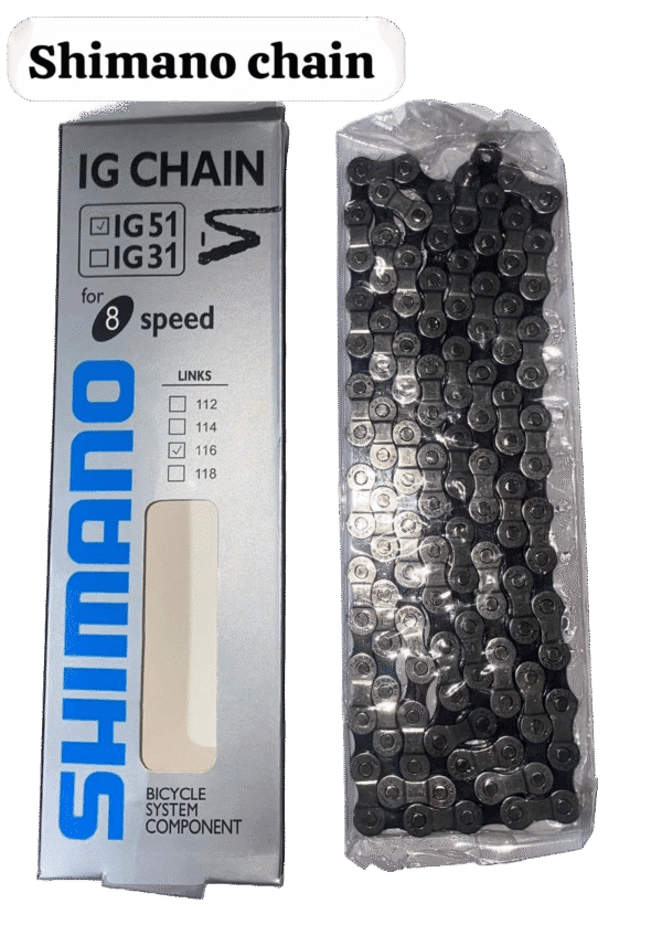 Silver Shimano IG 8-speed bike chain with 116 links