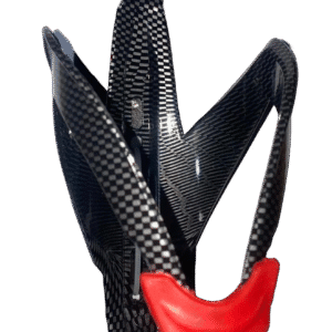 Carbon fiber style bike bottle cage with red highlights