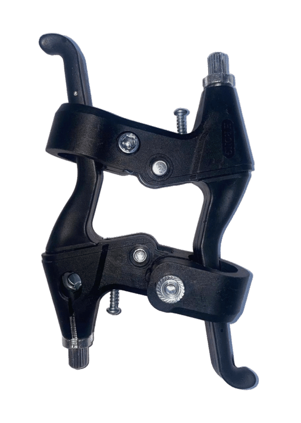 Black adjustable brake levers for mountain bikes with ergonomic grip