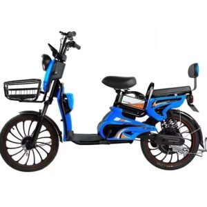 Blue HJ-20 electric scooter with 1200W motor, dual seat, and front basket