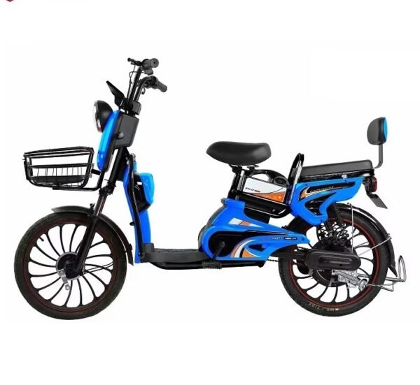 Blue HJ-20 electric scooter with 1200W motor, dual seat, and front basket