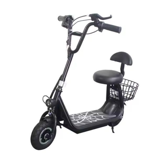 MINI W4 black electric scooter with rear basket and padded seat by Vlra Bike