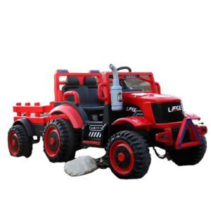 SH6688 red 12V electric tractor with front loader, 6 wheels, and remote control