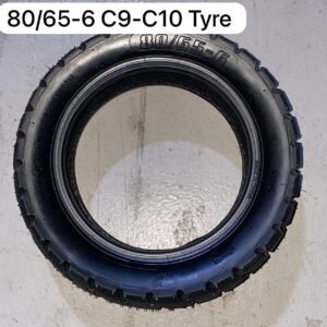 Black 80/65-6 tire for C9 and C10 electric scooters with aggressive tread pattern