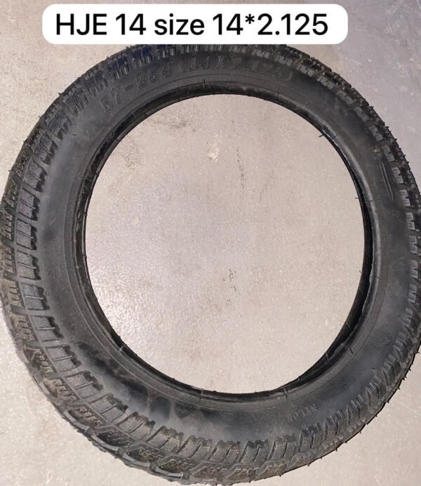 Black HJE 14*2.125 tire with versatile tread pattern for bicycles and scooters