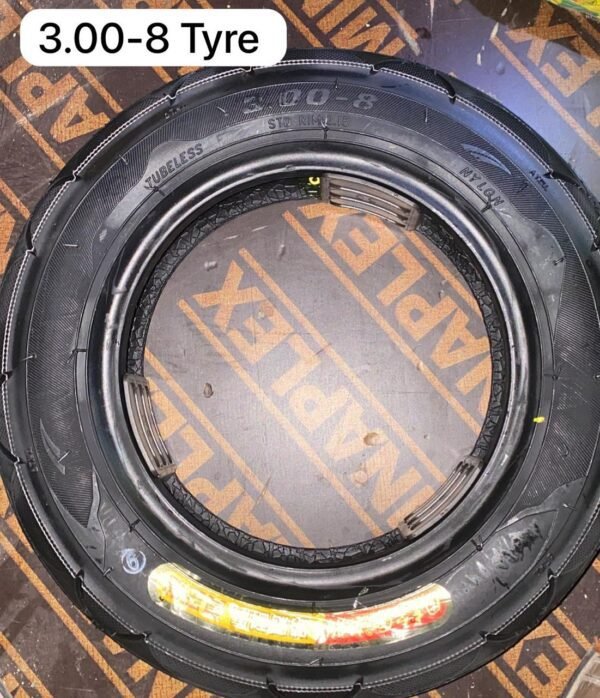 Heavy-duty 3.00-8 tyre with deep tread for off-road conditions