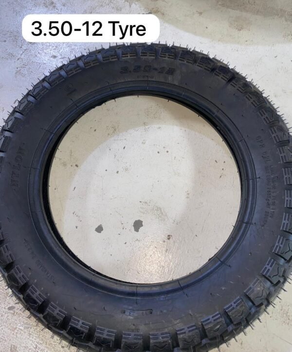 Reinforced 3.50-12 tyre with deep off-road tread pattern