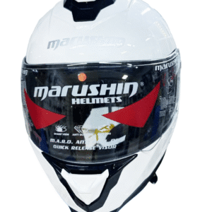 White full-face and open-face helmet with dual visors – Marushin Adventure Helmet