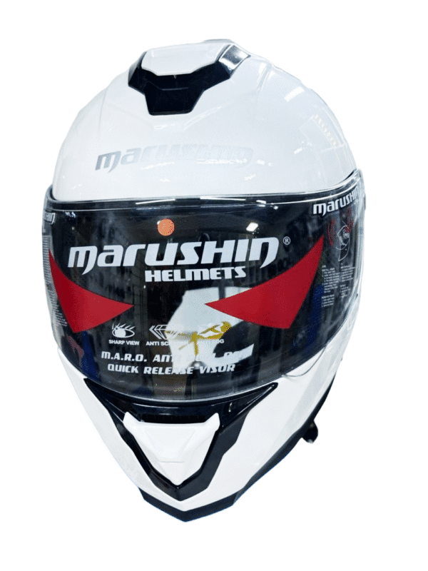 White full-face and open-face helmet with dual visors – Marushin Adventure Helmet