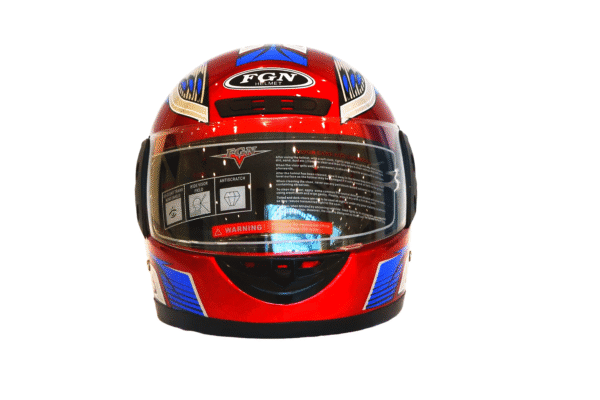 Premium red full-face motorcycle helmet with visor and air vents
