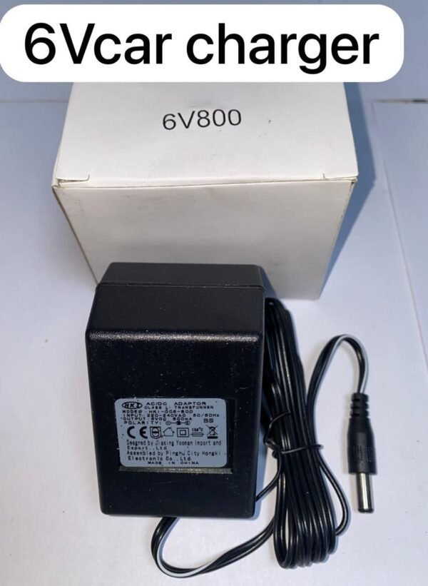 6V battery charger for kids’ electric vehicles – black charger with LED