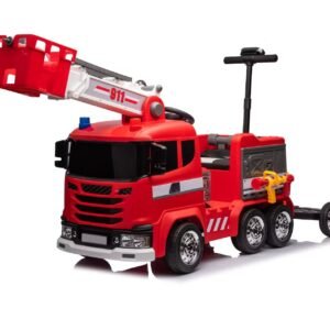 LBB-911 kids electric excavator car with 12V battery, digging arm, swing function, and LED headlights