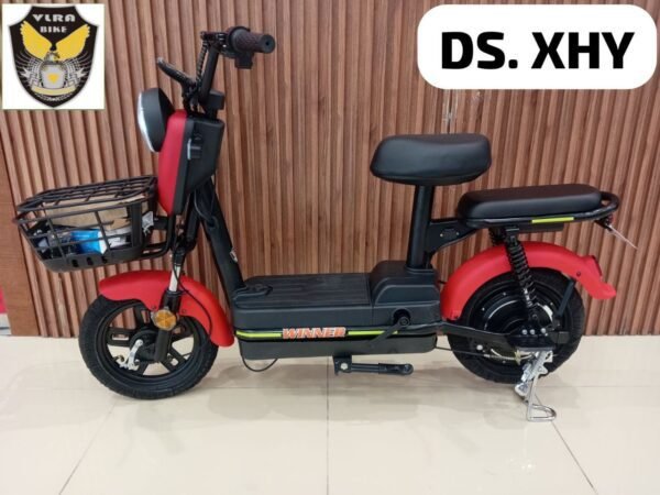 DS. XHY Electric Scooter with red and black finish, front basket, and passenger seat
